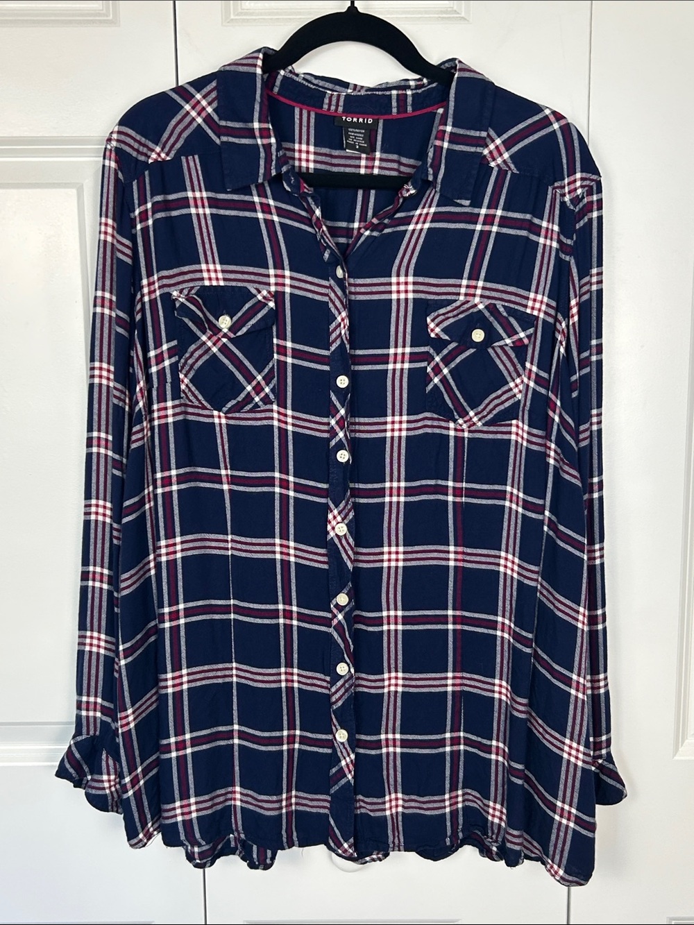 Torrid Navy Plaid Button-Down Shirt with White & Burgundy Checks Size 3X